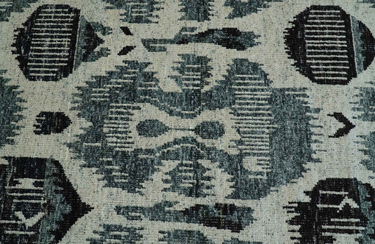 Hand Knotted Persian Style Contemporary Recycled Silk Area Rug, Ivory, Teal and Black Antique, 8x10 | OP39810