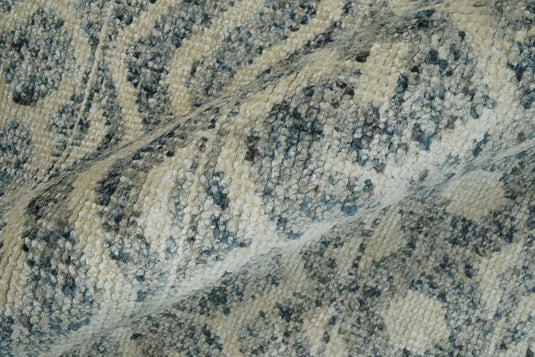 Hand Knotted Modern Contemporary Southwestern Tribal Trellis Recycled Silk Area Rug, Beige, Gray and Blue, 8x10 | OP44810