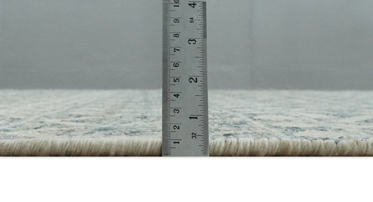 Hand Knotted Modern Contemporary Southwestern Tribal Trellis Recycled Silk Area Rug, Beige, Gray and Blue, 8x10 | OP44810