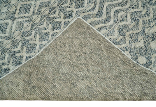 Hand Knotted Modern Contemporary Southwestern Tribal Trellis Recycled Silk Area Rug, Ivory and Gray, 8x10 | OP47810