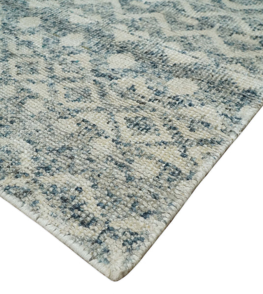 Hand Knotted Modern Contemporary Southwestern Tribal Trellis Recycled Silk Area Rug, Ivory and Gray, 8x10 | OP47810