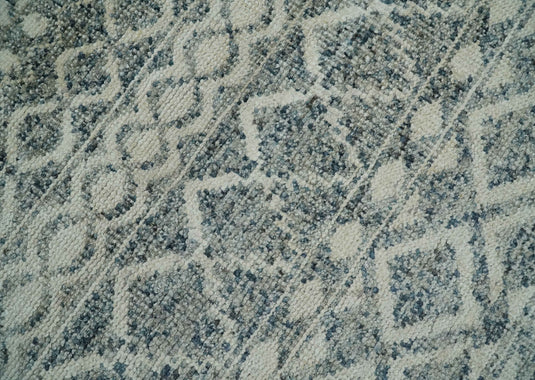 Hand Knotted Modern Contemporary Southwestern Tribal Trellis Recycled Silk Area Rug, Ivory and Gray, 8x10 | OP47810