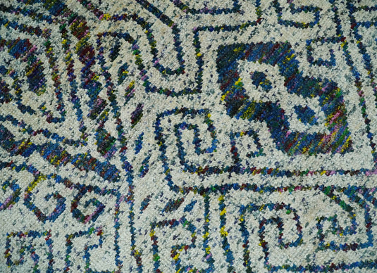 Antique Hand Knotted Persian made of Recycled Silk Area Rug, Ivory, Teal and Blue, 9x12 | OP48912