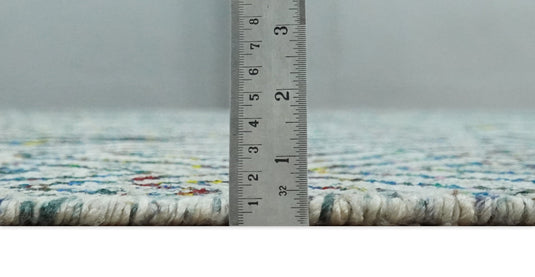 Antique Hand Knotted Persian made of Recycled Silk Area Rug, Ivory, Teal and Blue, 9x12 | OP48912