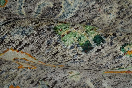 Hand Knotted antique Persian Style Contemporary Recycled Silk Area Rug, Blue, Silver and Beige , 10x14 | OP521014