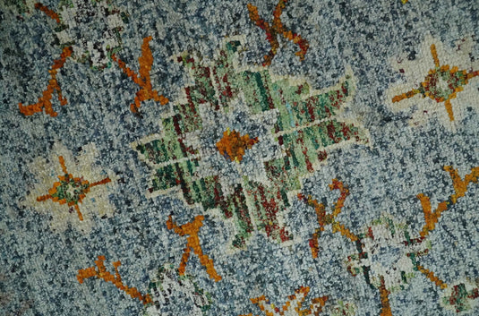 Hand Knotted antique Persian Style Contemporary Recycled Silk Area Rug, Blue, Silver and Beige , 10x14 | OP521014