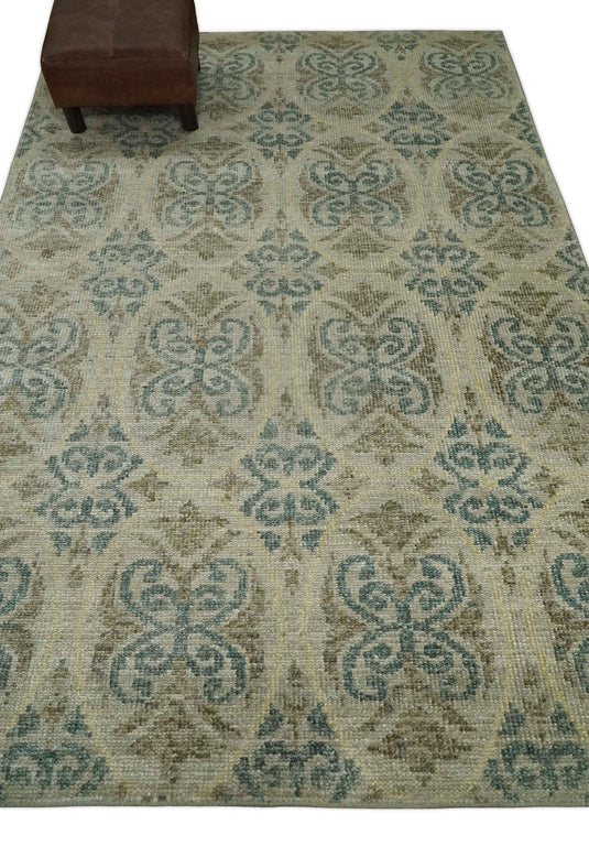 Hand Knotted Persian Style Contemporary Bamboo Silk Area Rug, Beige, Blue and Camel Modern, 5x8 | OP7158