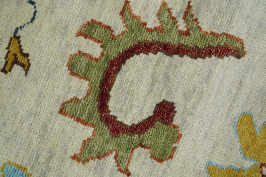 Colorful Wool Oushak Ivory, Teal and Rust Hand Knotted 6x9, 8x10, 9x12 and 10x14 Vintage Persian Rug, Bedroom, Living Room Rug | CP725
