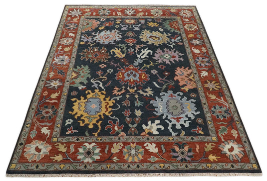 Traditional Hand knotted Oushak 9x12 Wool Charcoal and Rust Area Rug | CP732912