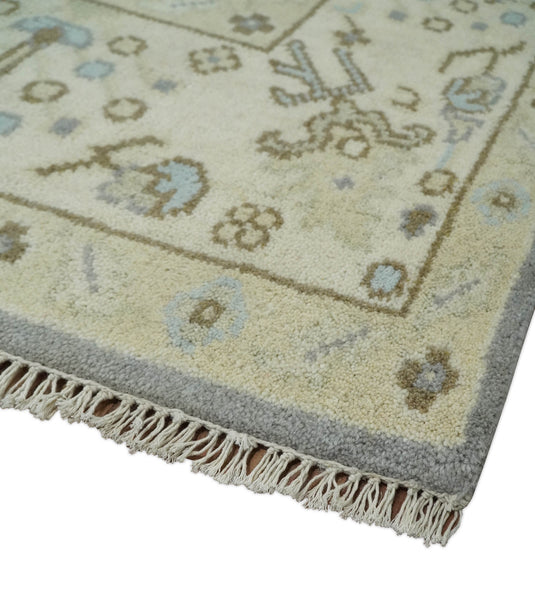 Traditional Silver, Beige and Brown Hand knotted 6x9 Vintage Oriental Oushak Area Rug, Living Room, Dinning and Kitchen Rug | CP80869