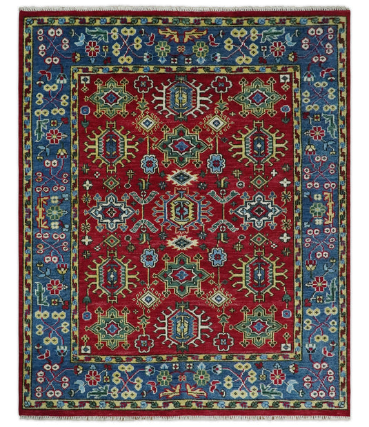 Antique Area 8x10 Red, Gold and Blue Traditional Hand Knotted Rug, Living Room, Bedroom and Dinning Rug | CP813810