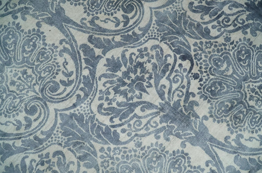 Handmade Blended Wool and Bamboo Silk Damask Design Area Rug, Ivory and Blue, 8x10 | QT13