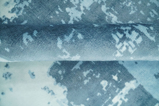 Oversize Large Abstract Blended Wool and Bamboo Silk Area Rug, Blue and White, 8x10, 9x12,10x14 | QT14