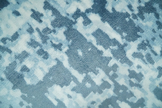 Oversize Large Abstract Blended Wool and Bamboo Silk Area Rug, Blue and White, 8x10, 9x12,10x14 | QT14