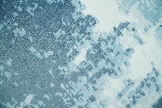 Oversize Large Abstract Blended Wool and Bamboo Silk Area Rug, Blue and White, 8x10, 9x12,10x14 | QT14