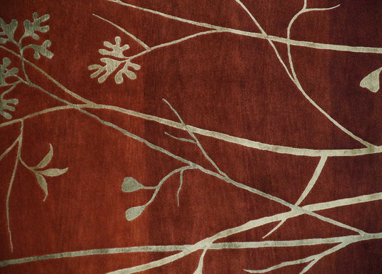 Floral Natural Farmhouse Wool and Silk Hand Woven Rug, Rust and Gold ,6x8 | HL268