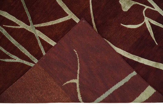 Floral Natural Farmhouse Wool and Silk Hand Woven Rug, Rust and Gold ,6x8 | HL268