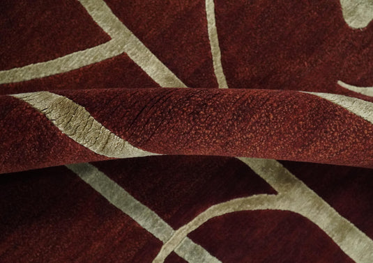 Floral Natural Farmhouse Wool and Silk Hand Woven Rug, Rust and Gold ,6x8 | HL268