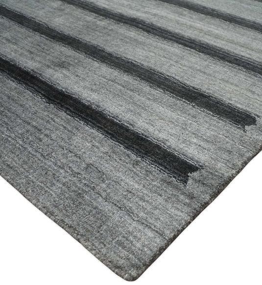 Modern Scandinavian Stripes Style Wool Hand Woven Area Rug Silver and Grey rug, 5x7 | HL11