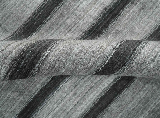 Modern Scandinavian Stripes Style Wool Hand Woven Area Rug Silver and Grey rug, 5x7 | HL11