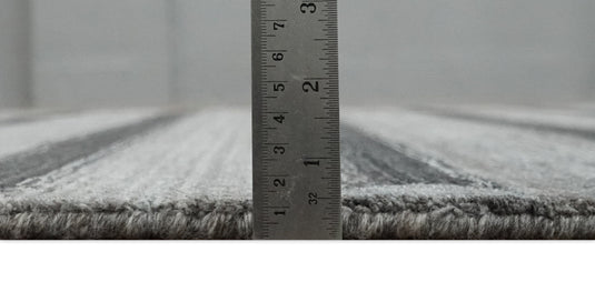 Modern Scandinavian Stripes Style Wool Hand Woven Area Rug Silver and Grey rug, 5x7 | HL11