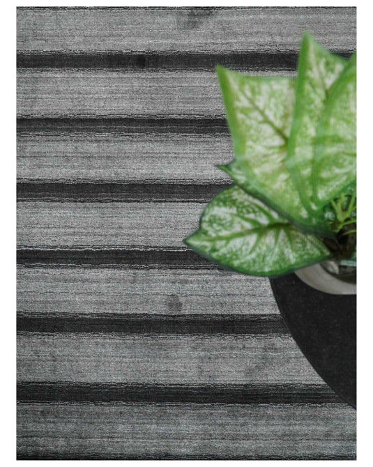 Modern Scandinavian Stripes Style Wool Hand Woven Area Rug Silver and Grey rug, 5x7 | HL11