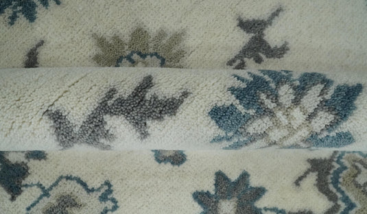 8x10 Large Handmade Vintage Persian Ivory,Blue and Gray Wool Area Rug |CP821810