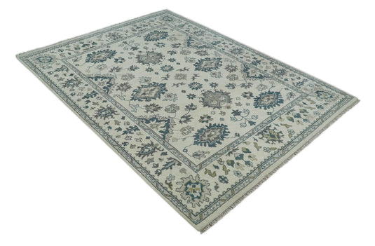 8x10 Large Handmade Vintage Persian Ivory,Blue and Gray Wool Area Rug |CP821810