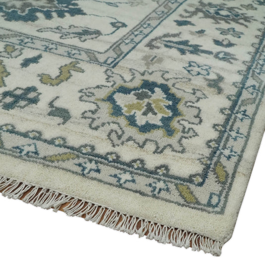 8x10 Large Handmade Vintage Persian Ivory,Blue and Gray Wool Area Rug |CP821810