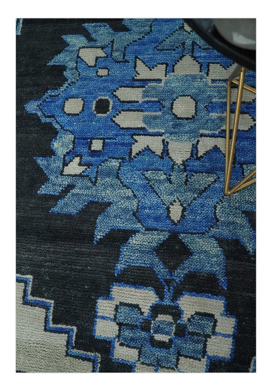Black, Blue and Ivory Wool 5x8, 6x9, 8x10 and 9x12 Traditional Antique Vintage Persian Hand knotted Area Rug | CP822
