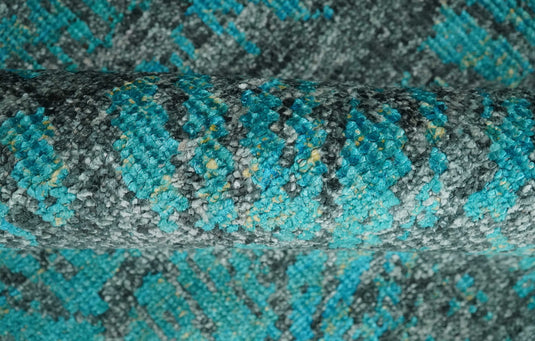 Hand Knotted Modern Style Contemporary Recycled Silk Area Rug, Charcoal and Teal Blue, 5X8