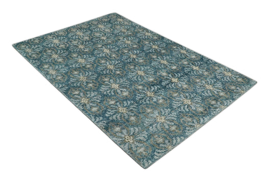 Hand Knotted Antique Persian Style Contemporary Bamboo Silk Area Rug, Blue, Brown and Silver, 5X8 | OP12358