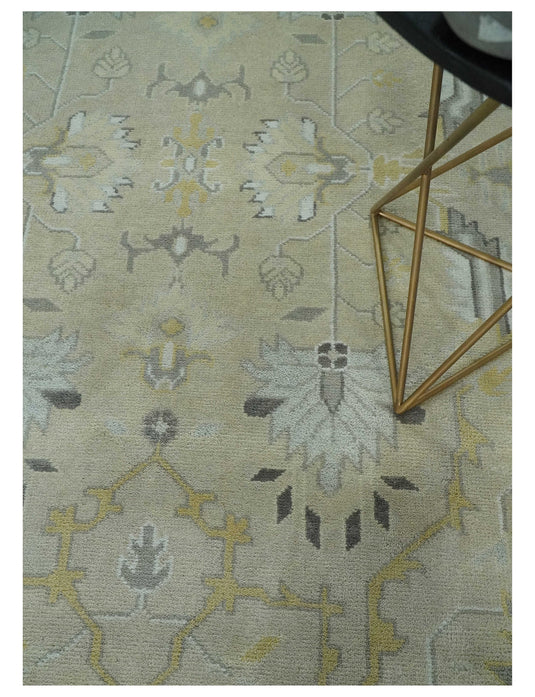 Traditional Beige, Silver and Ivory Hand knotted 10x14 Vintage Oriental Oushak Area Rug, Living Room, Dinning and Kitchen Rug | CP8241014