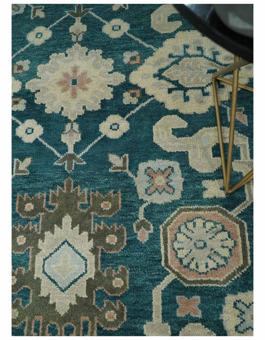 Antique Oriental Oushak 9x12 Large Handmade Vintage Persian Teal Blue, Beige and Silver Area Rug |CP826912