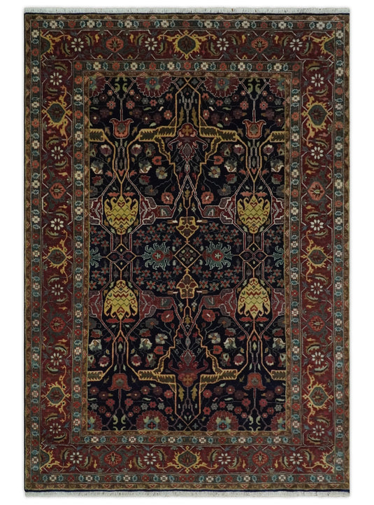 Fine Hand Knotted 6x9 Wool Traditional Antique Vintage Persian Blue and Red Area Rug | CP83869