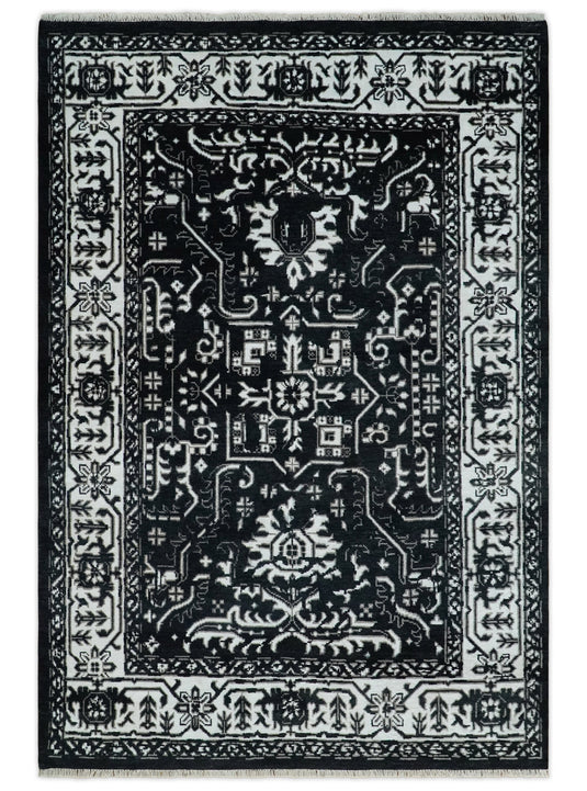 Handknotted Modern Rug Black and White 6x9, 8x10 and 9x12 Wool and Viscose Area Rug | CP840