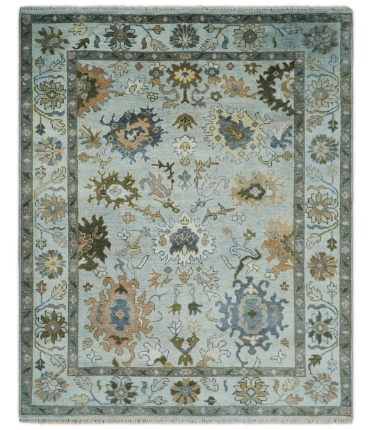 Hand knotted Turkish Oushak 8x10 Traditional Blue, Brown and Olive Vibrant Colorful Rug, Vintage Antique Living Room and Bedroom | CP842810