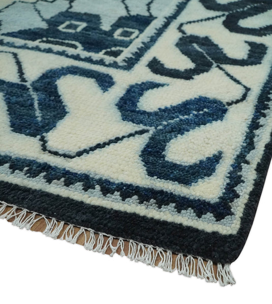Blue and Ivory Wool Traditional Antique Vintage Persian Hand knotted Area Rug | CP859