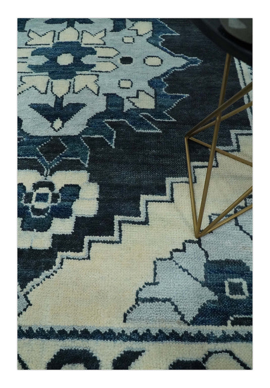 Blue and Ivory Wool Traditional Antique Vintage Persian Hand knotted Area Rug | CP859