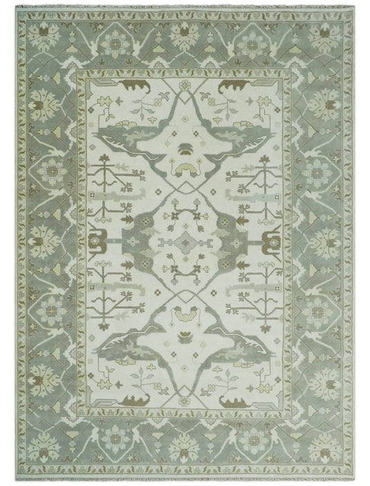Traditional Ivory, Gray and Brown Hand knotted 10x14 Vintage Oriental Oushak Area Rug, Living Room, Dinning and Kitchen Rug | CP8741014