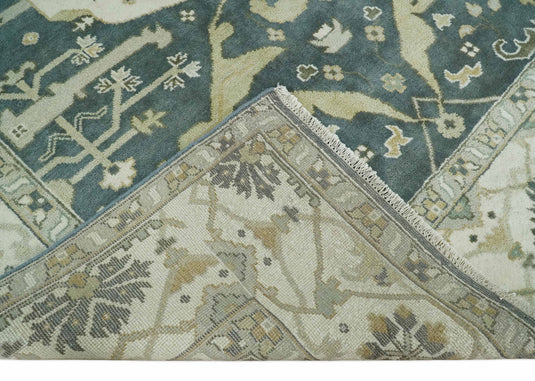 Traditional Blue Teal, Olive and Ivory Oriental Hand knotted Oushak Eclectic 8x10 All Wool Area Rug, Living Room Rug | CP880810