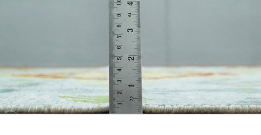 Hand Knotted Persian made of Recycled Silk Area Rug, Silver, mustard and red, 4.5x6.5 | OP129