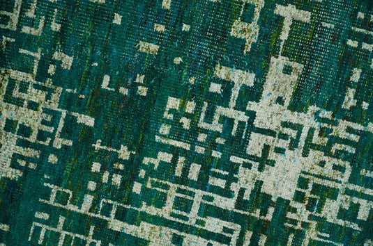 Hand Knotted Modern Abstract Contemporary Recycled Silk Area Rug, Teal green, Olive and Beige, 5x8| OP13058