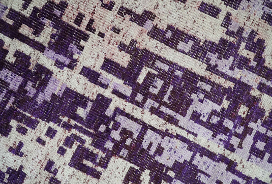 Hand Knotted Modern Abstract Contemporary Recycled Silk Area Rug, Purple, Violet and Ivory, 5x8 | OP13158
