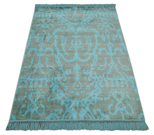 Hand Knotted Modern Persian Style Contemporary Art Silk Area Rug, Blue and gray rug, 4.5x6.5 | OP133