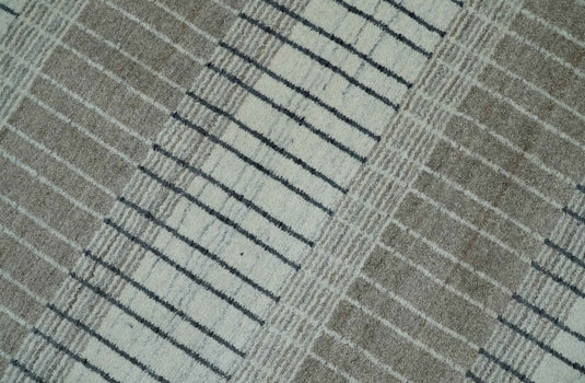 Flatwoven Modern Hand Made Stripes Scandinavian Blended Wool Area Rug, Ivory, Black and brown,8x10 | KE05810