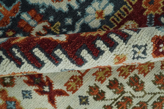 Traditional Ivory, Blue and Red Hand knotted 9x12 Vintage Oriental Medallion Area Rug, Living Room, Dinning and Kitchen Rug | CP900810