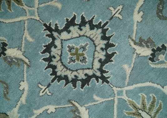Traditional Antique 9x12 Vintage Oriental Oushak Blue, Ivory and Grey Hand Knotted Wool Area Rug | CP908912