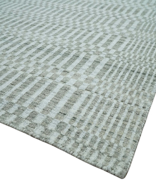 Hand Made Modern Trellis Scandinavian Blended Wool Flatwoven Area Rug, Ivory and Brown, 7.6x9.2 | KE07