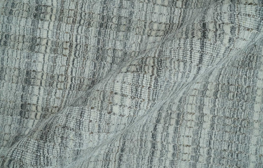 Flatwoven Hand Made Modern Stripes Scandinavian Blended Wool Area Rug, Charcoal, Grey and Beige, 8x10 | KE09810